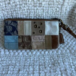 Authentic Vintage Coach Wristlet Wallet Patchwork Brown Blue Gold Silver